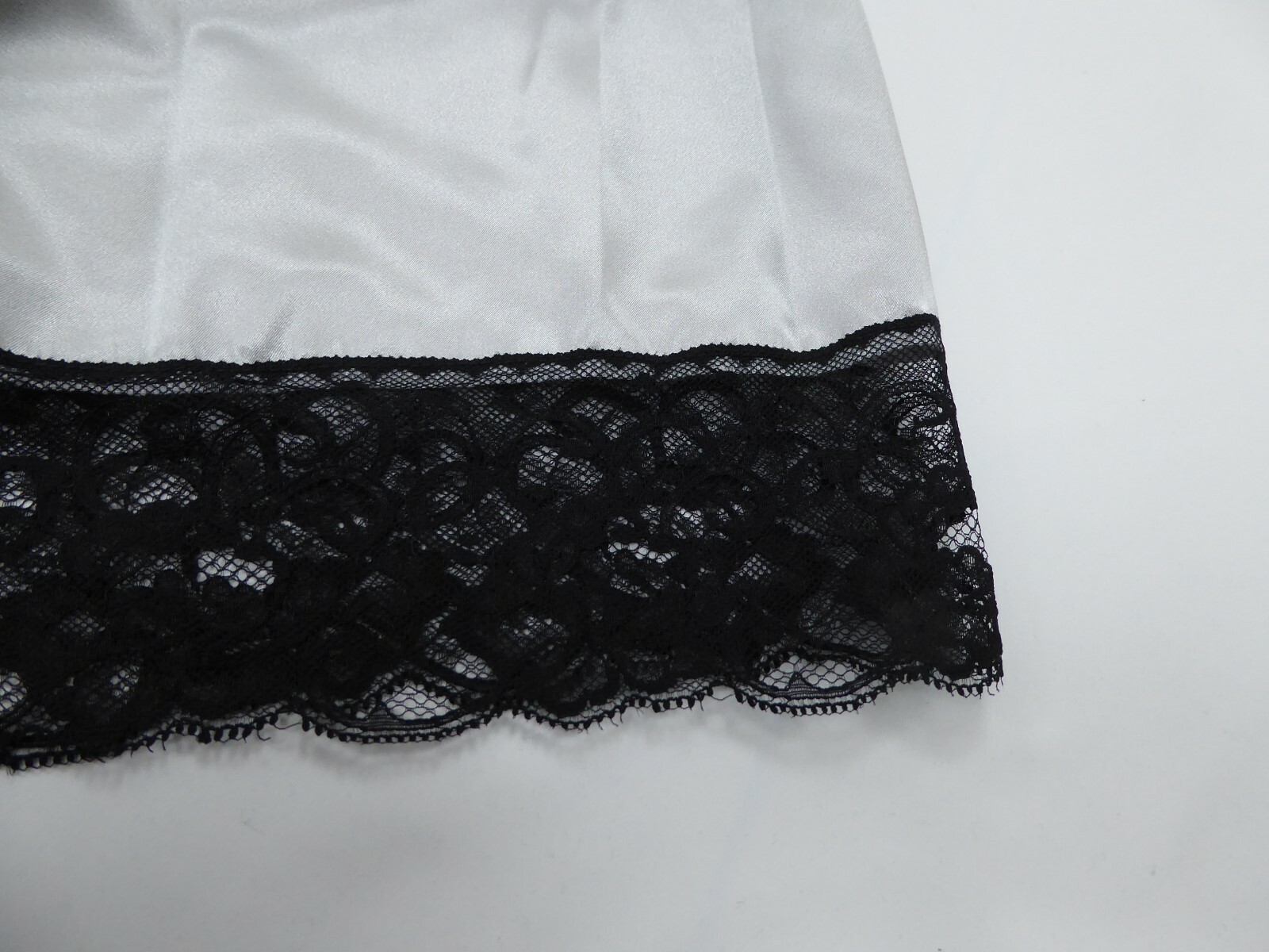 Silver Grey Polyester Satin French Knickers in 10/12 with Black Lace.