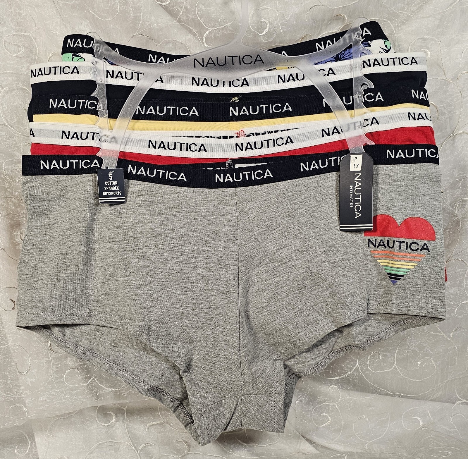 Nautica 5 Cotton Spandex Boyshorts 1X Plus Size, Gray Red Yellow Navy Floral