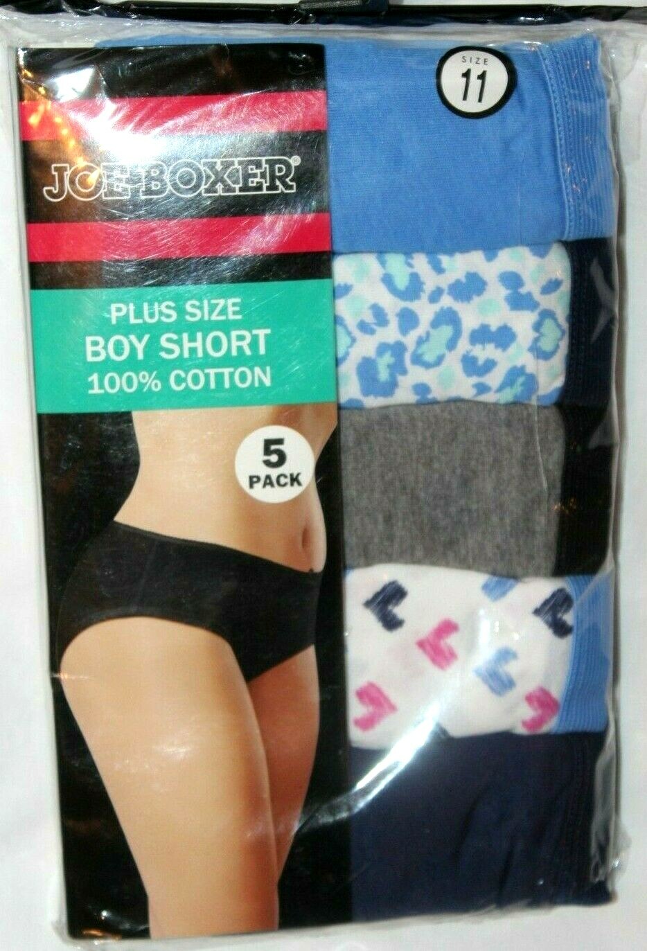 Joe Boxer Women’s Plus Size Boy Short 100% Cotton 5-Pk Panties Underwear