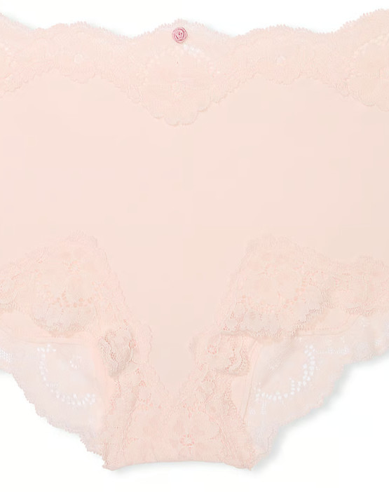 L Pink Floral Lace Waist Leg Trim Dream Angels Victorias Secret Boyshort Panty