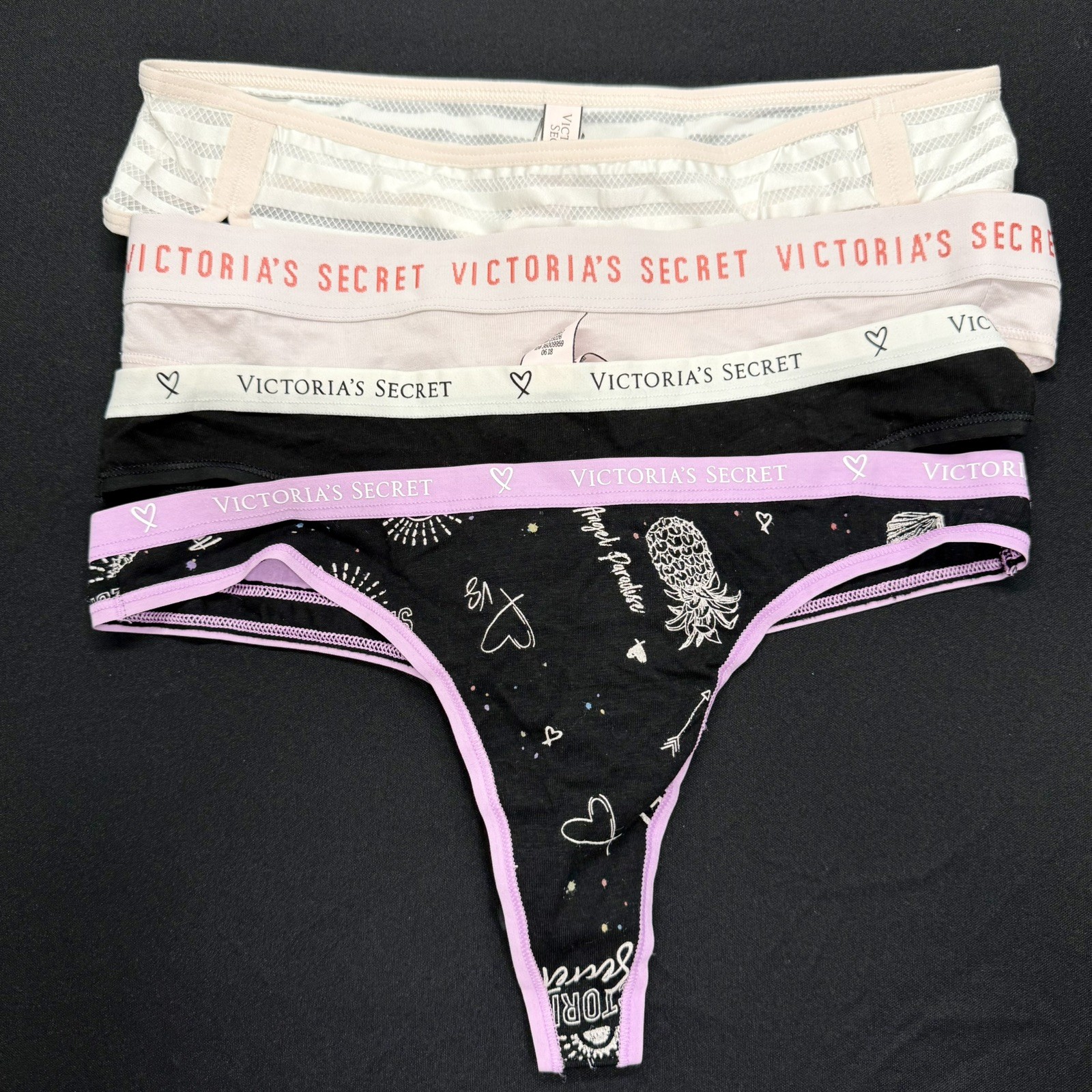NWT Lot of 4 Victoria’s Secret Thong Panties Multi Colored Size Medium