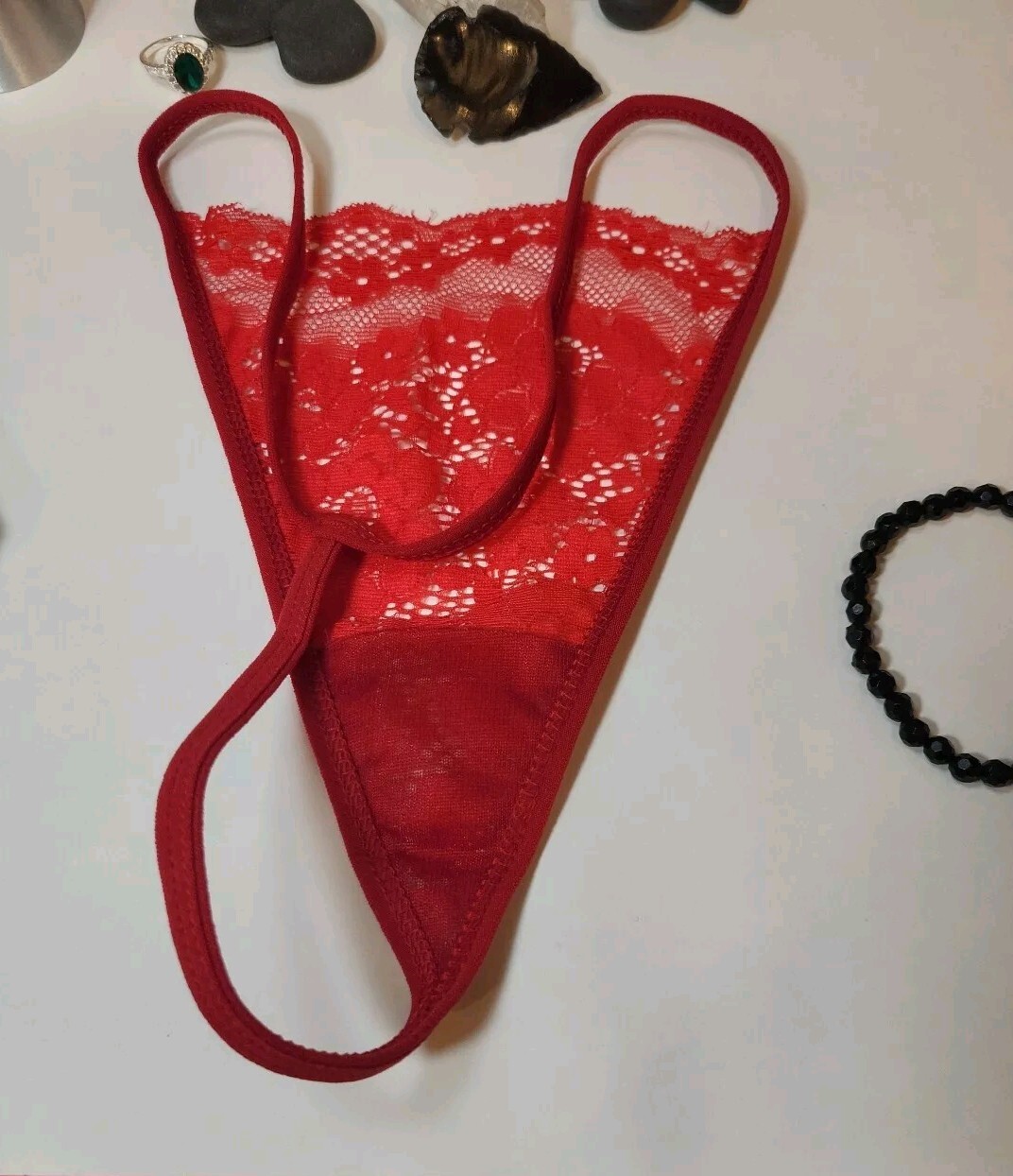 Red Lace Dream Angles T-back Very Sexy V String Thong Size Medium Only