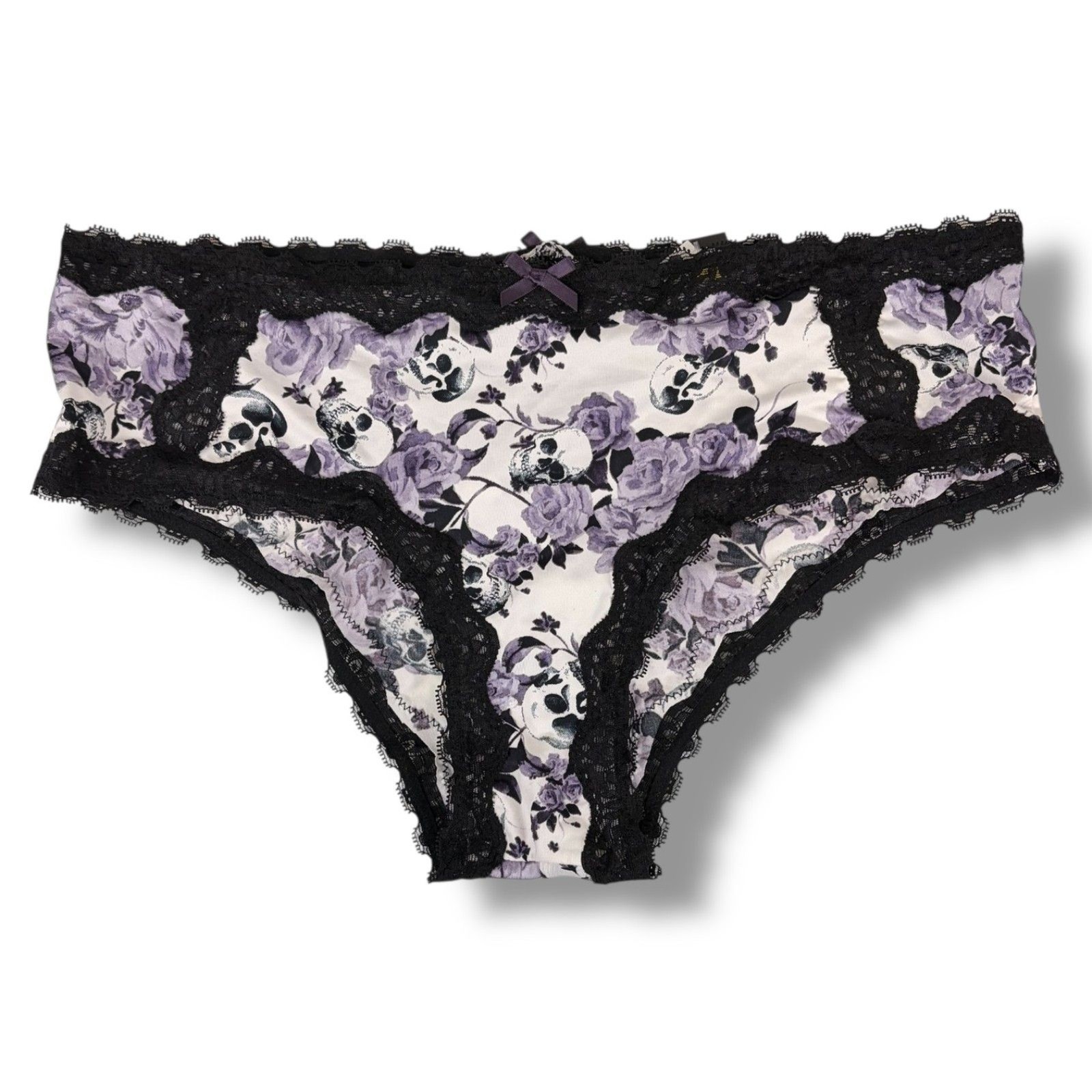 Torrid Size 2 Gothic Purple Rose & Skull Black Lace Hipster Cheekster Panty NEW