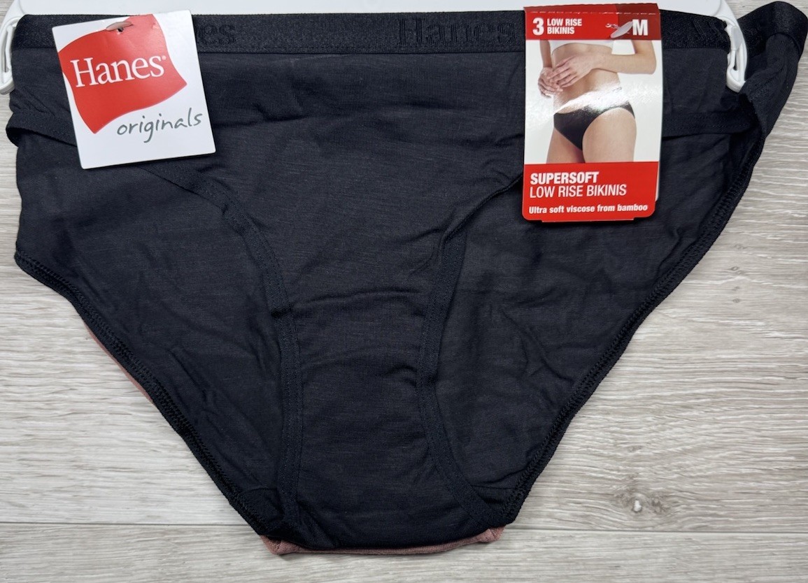 HANES Originals Women’s Size M 3-Pair Low Rise Bikini Underwear Bamboo Viscose
