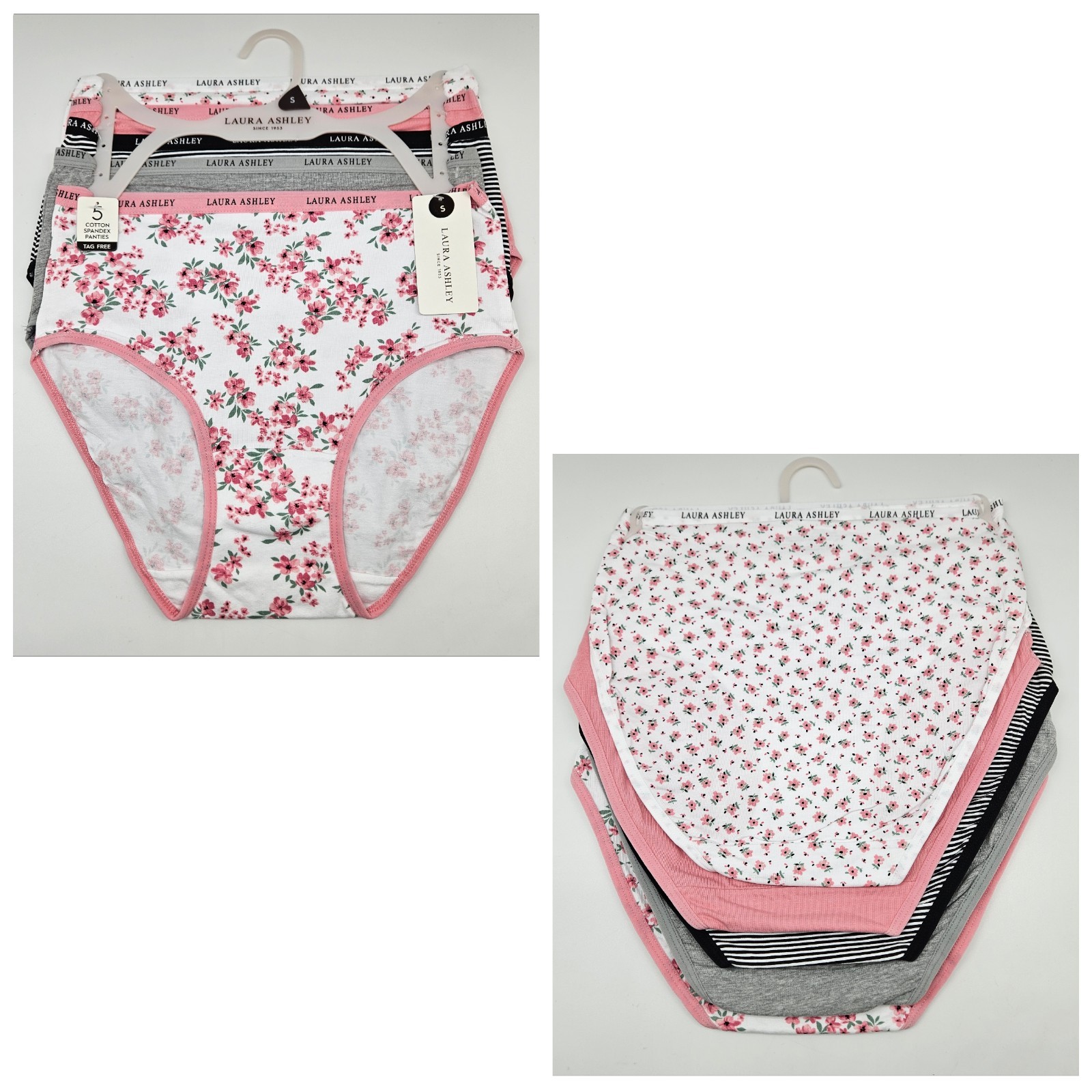 LAURA ASHLEY 5 Pack Women’s S M L XL Logo Cotton Panties White Pink Gray Black