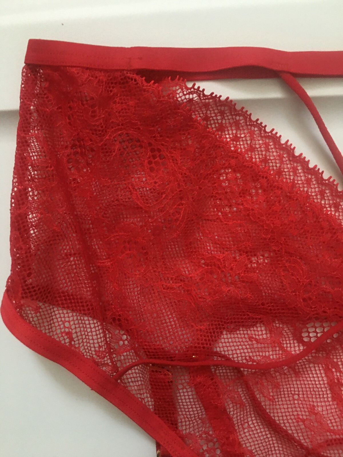 Victorias Secret Red Cheeky Panties With Garter Size L Luxe Lace High Waist NWT