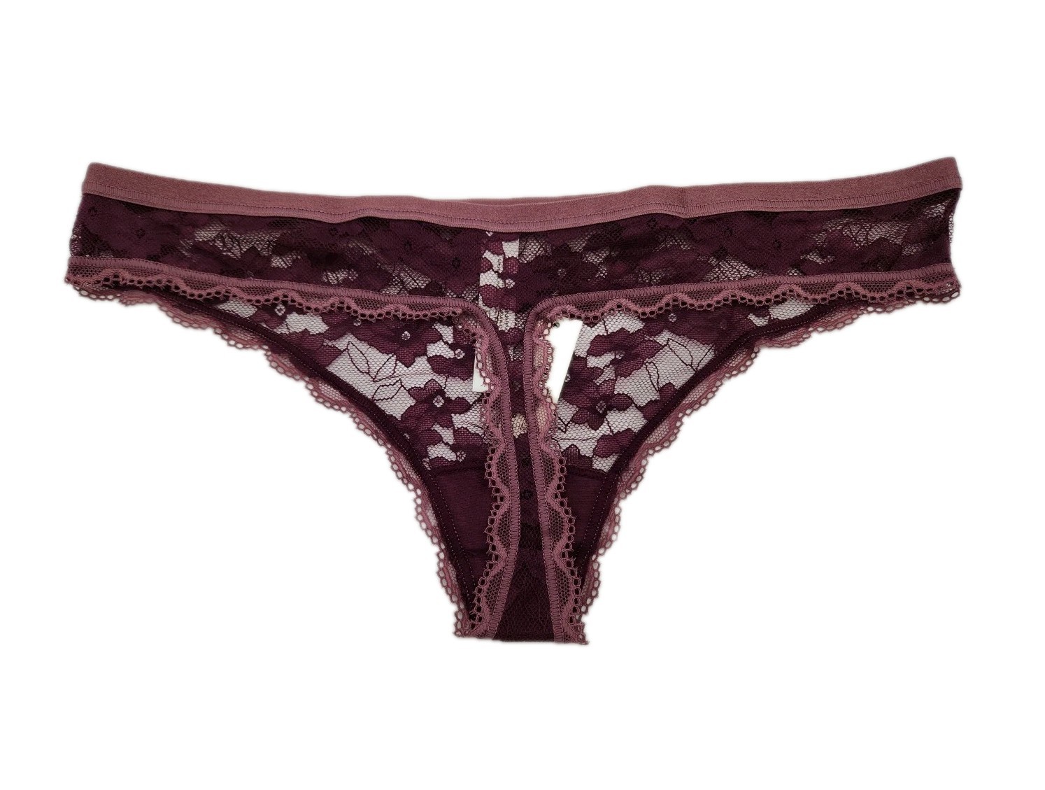 Set Of 2 Adore Me Women’s Size Medium Burgandy Cheeky/Thong Floral Lace Panties