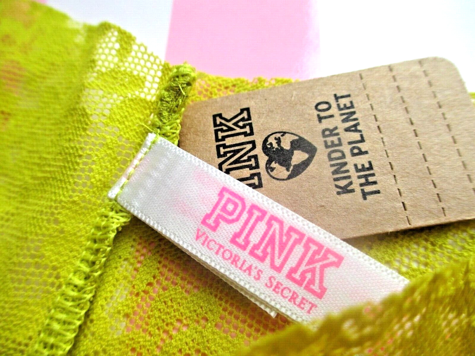 VICTORIA’S SECRET PINK No Show Lace Thong Panty VS Chartreuse Yellow M L XL 2XL