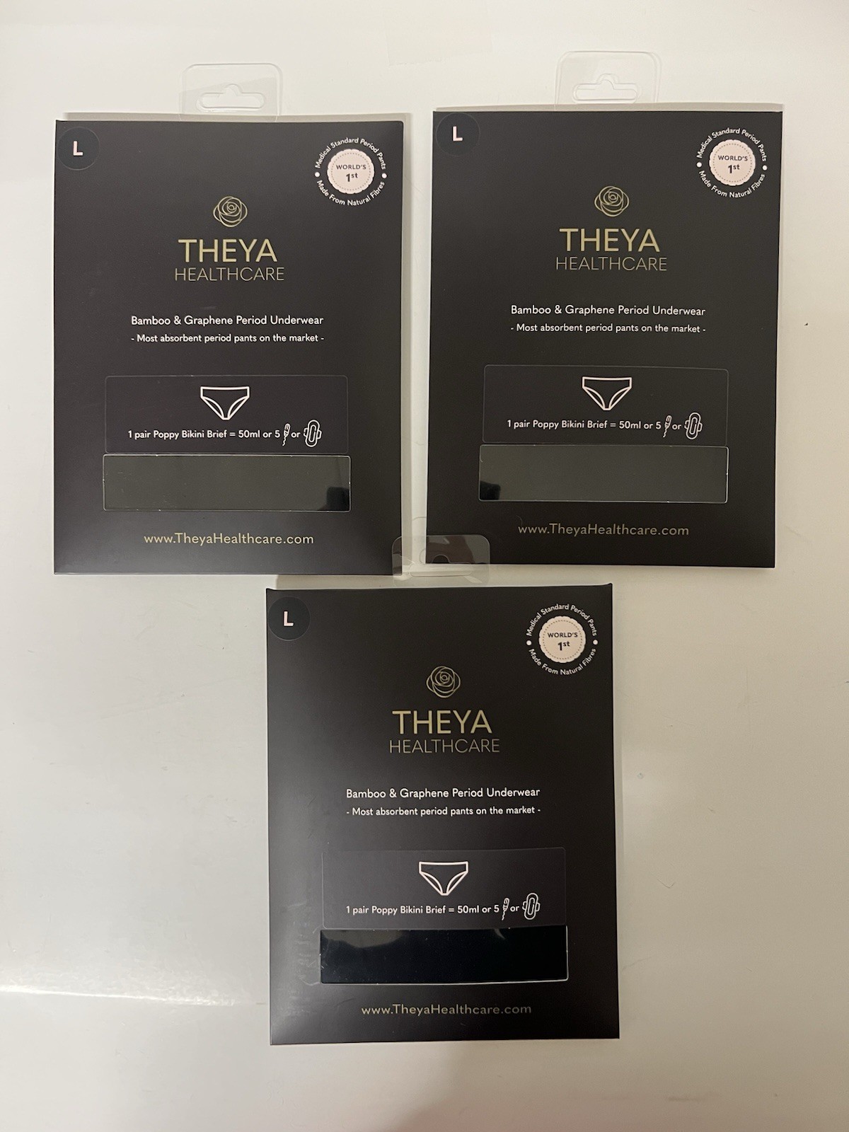 Theya Bamboo Period Incontinence Black Underwear Bikini Brief Large Lot Of 3