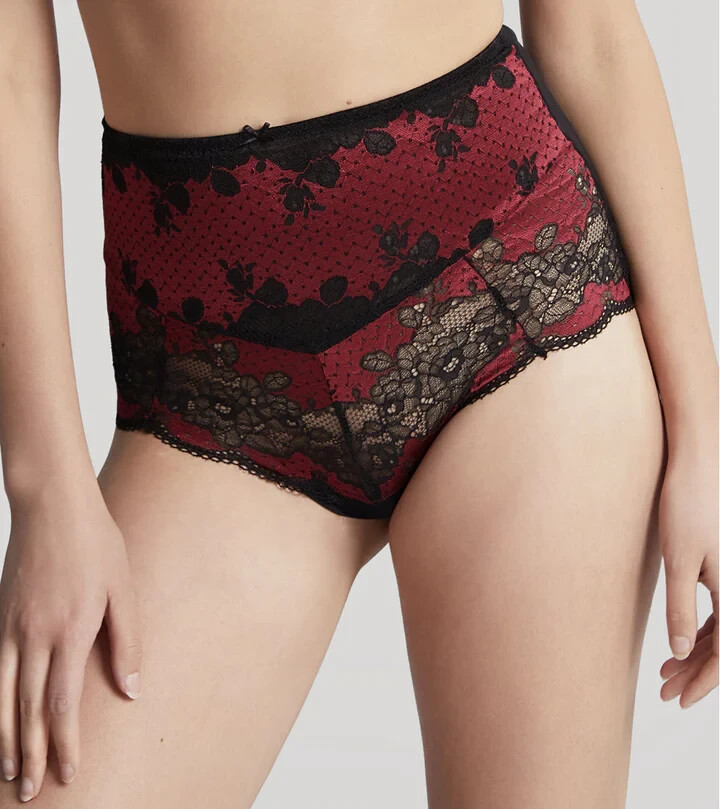 PANACHE CLARA LACE BLACK/RUBY HIGH WAIST BRIEF PANTIES SIZE XXL NEW