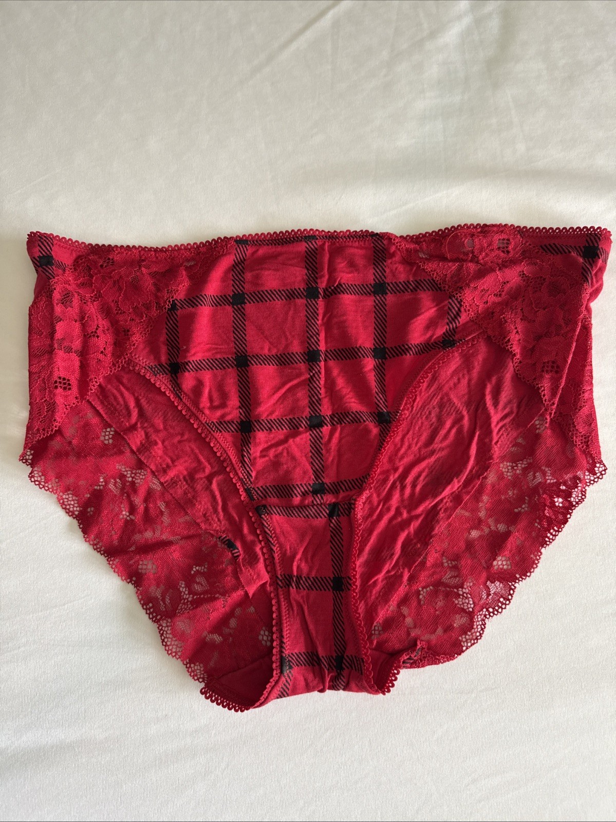 SOMA Red Plaid SIze L Embraceable Signature Lace High Leg Panties Underwear