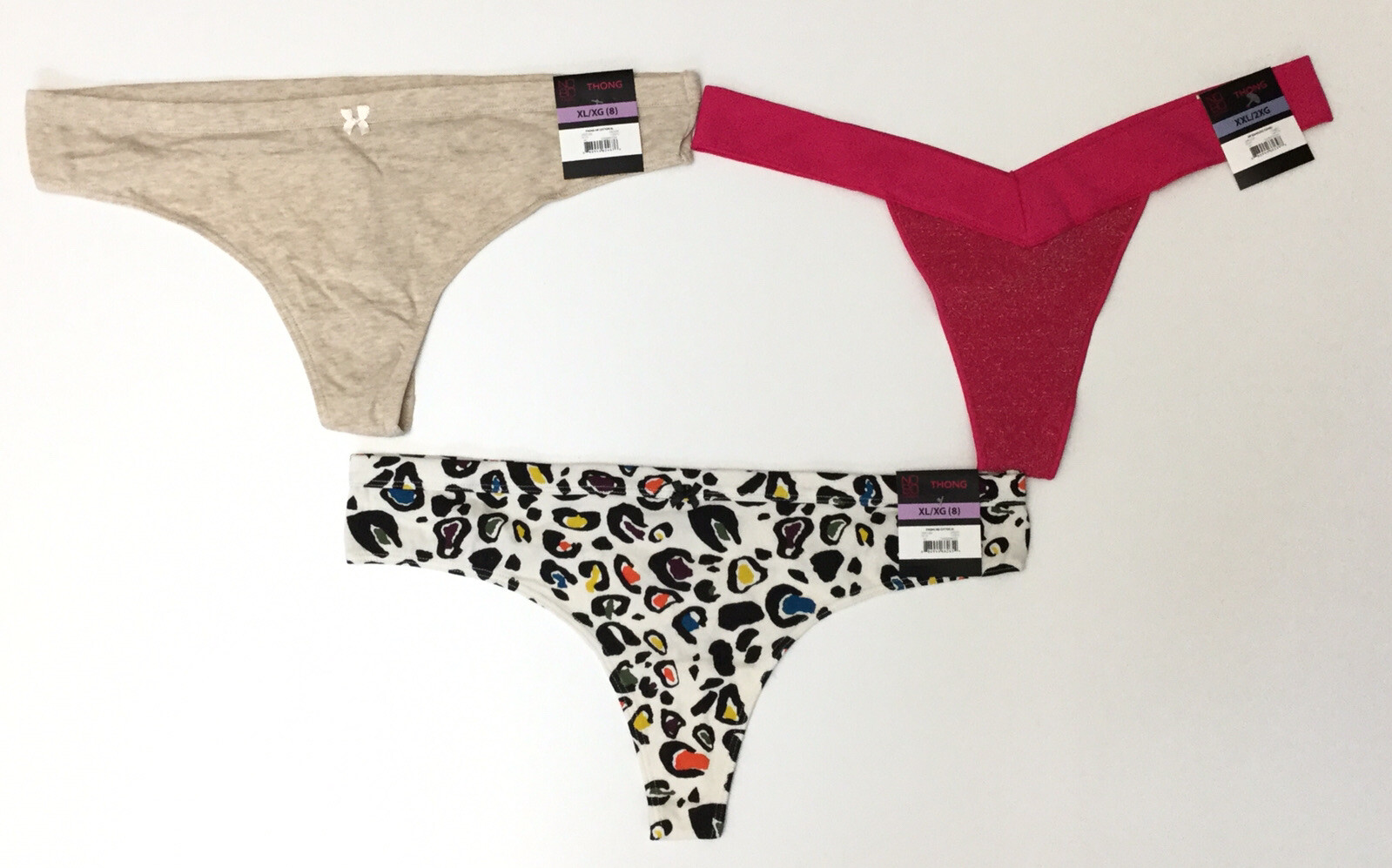 New NOBO NO Boundaries 3-Pack Thong Panties Underwear Size 8 XL XLarge (C2-7)