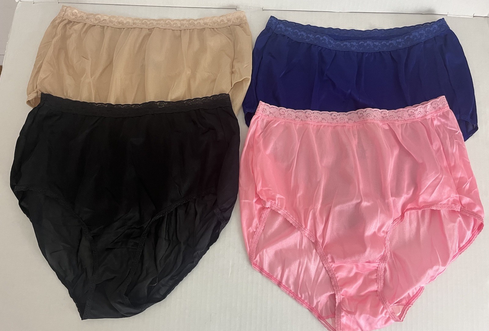 JMS Just My Size 100% Nylon Panties Women’s 10 Set of 4 Lace Waistband Shiny
