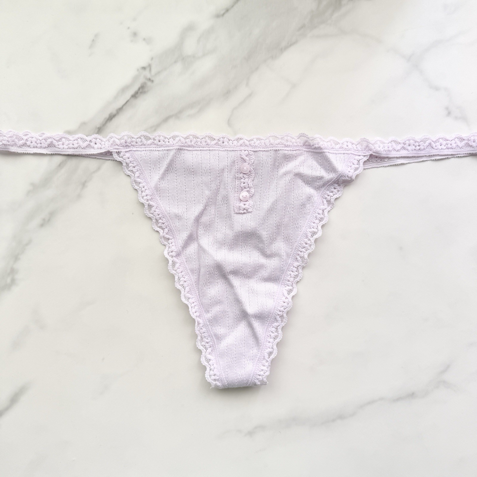 Victoria’s Secret Lace-Trim Cotton Pointelle V-String Panty Delicate Violet XL