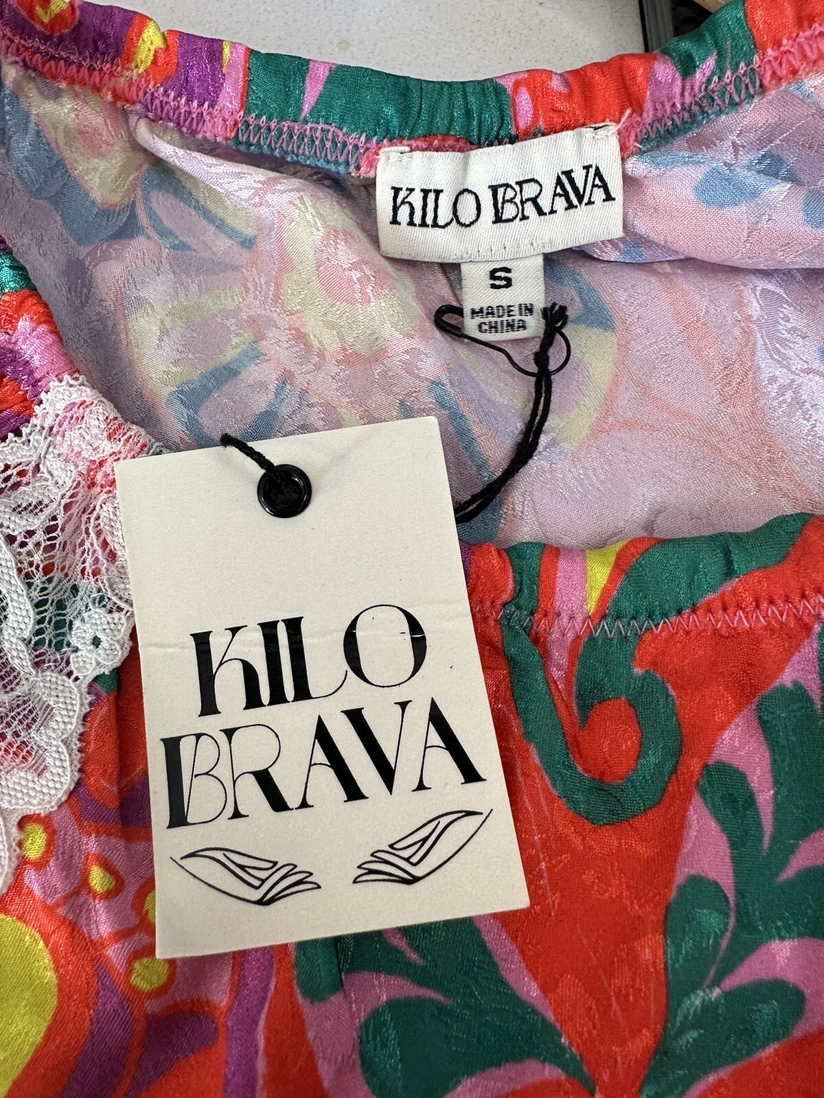 Kilo Brava Paisley Bikini Panties Flutter S NWT Pink Ruffle Lace Satin Lingerie