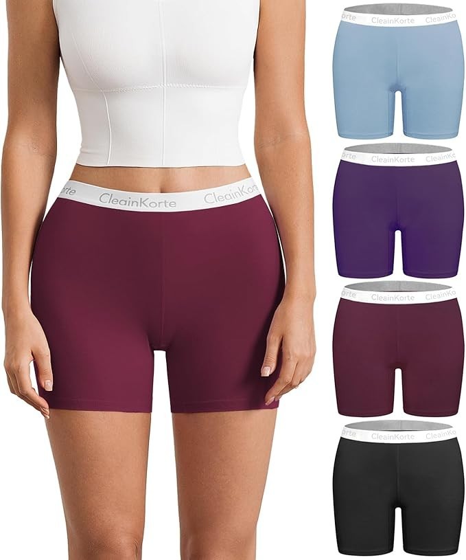 4 Pack Women High Waisted Boyshorts Panties, Cotton Anti Chafing Boxers-L