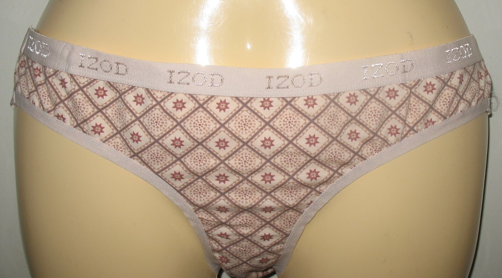 IZOD – NEW – SIZE: X-LARGE – BEIGE/ BRN PRINT – COTTON STRETCH BIKINI PANTY