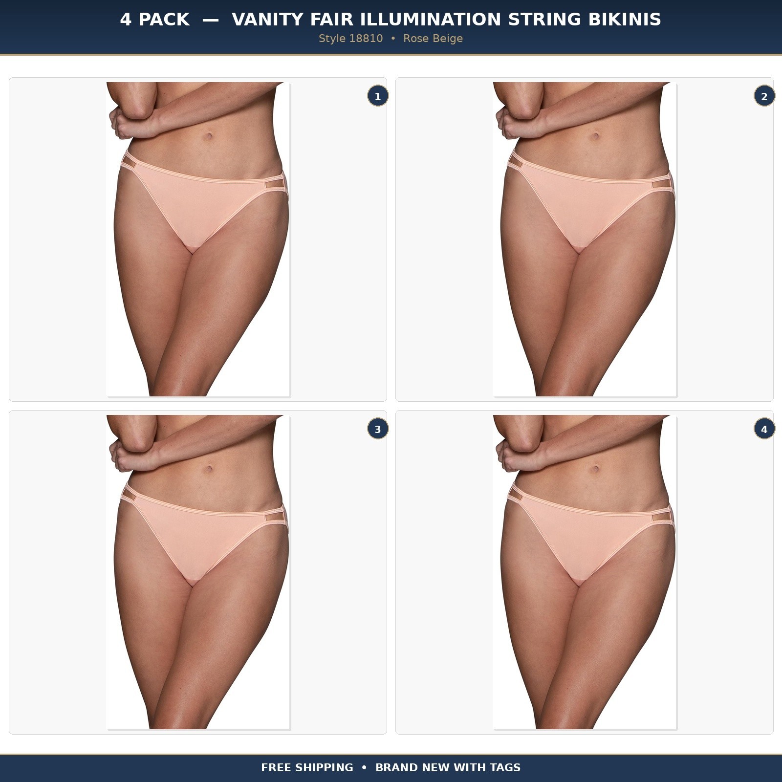 4 Pack Vanity Fair Illumination String Bikini Panty 18810 Rose Beige Sz 9-11
