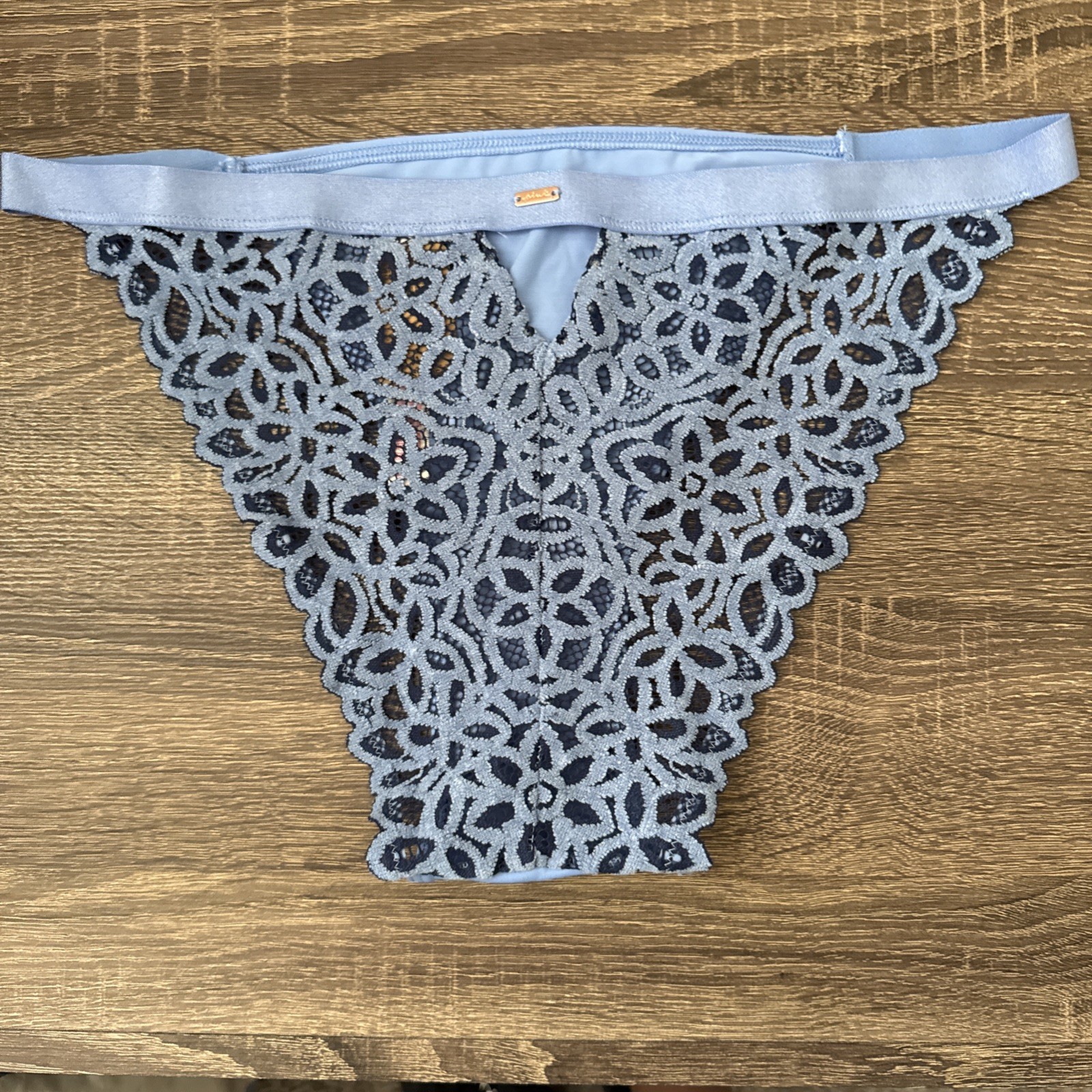 Pink By Victoria’s Secret, Large Blue Floral Lace Back French Cut Bikini Panties