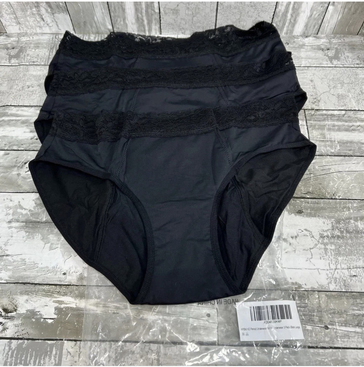 KPBMKE Leakproof Period Underwear For Women Black Lace Size Large 3 Pack