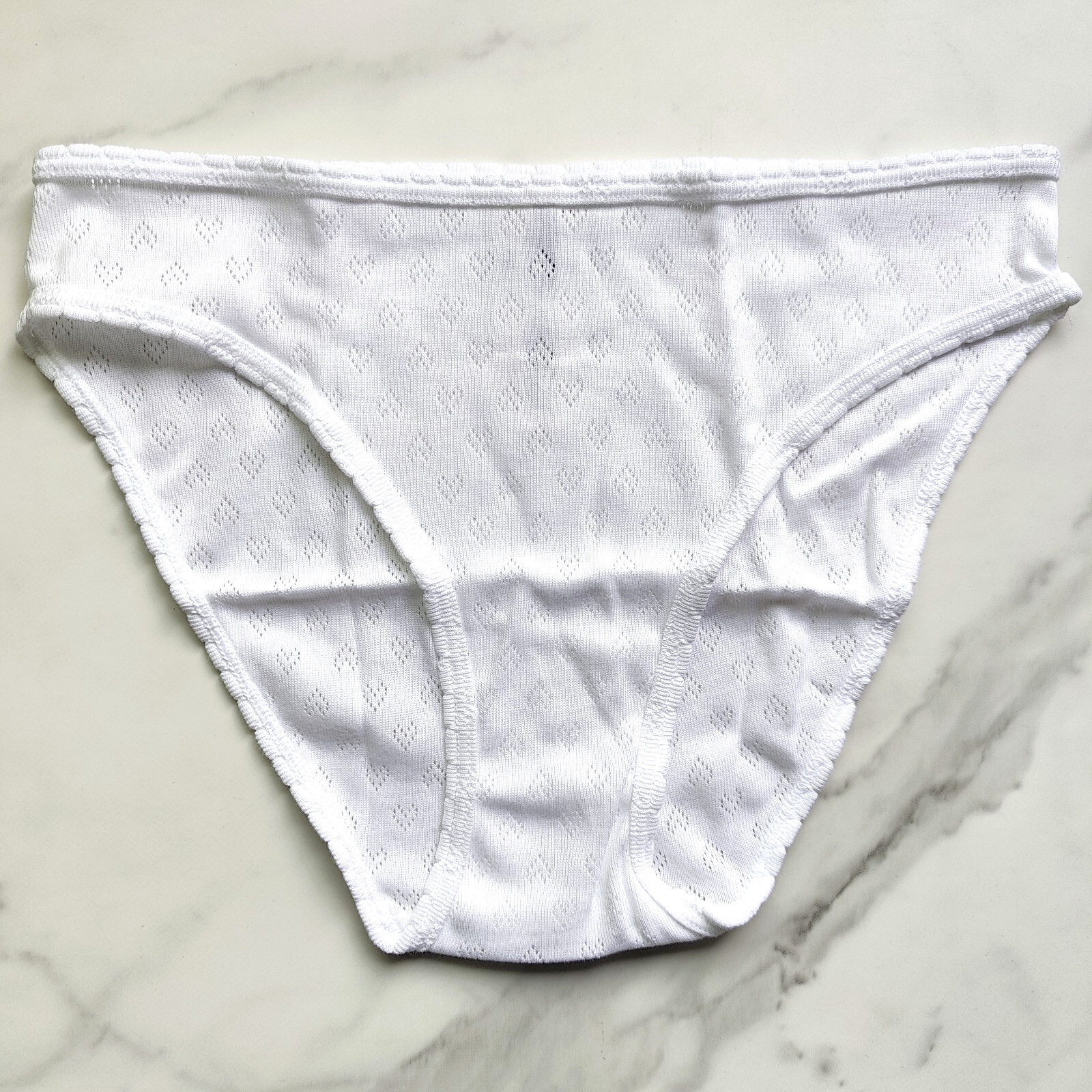 PINK Victoria’s Secret Cotton Heart Pointelle Bikini Panty Optic White SZ L/XL
