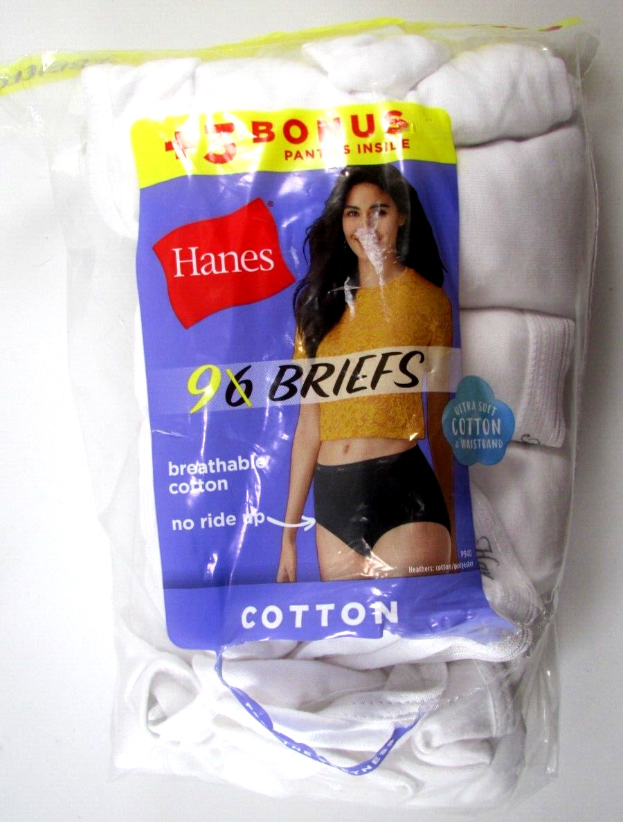 NEW Women’s HANES 9pk Ultra Soft Breathable Cotton No Ride Up Briefs 6/M WHITE