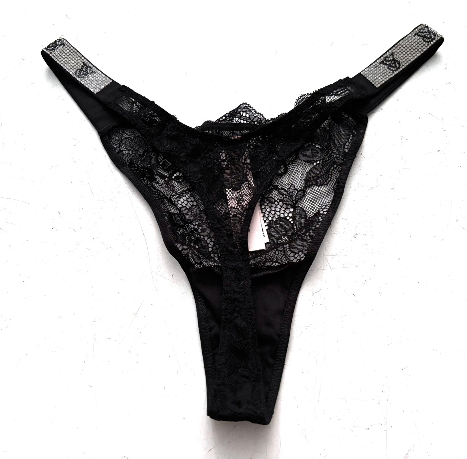 Victoria’s Secret Thong Panty Very Sexy Black Lace VS Shine Strap XS S M L 2XL