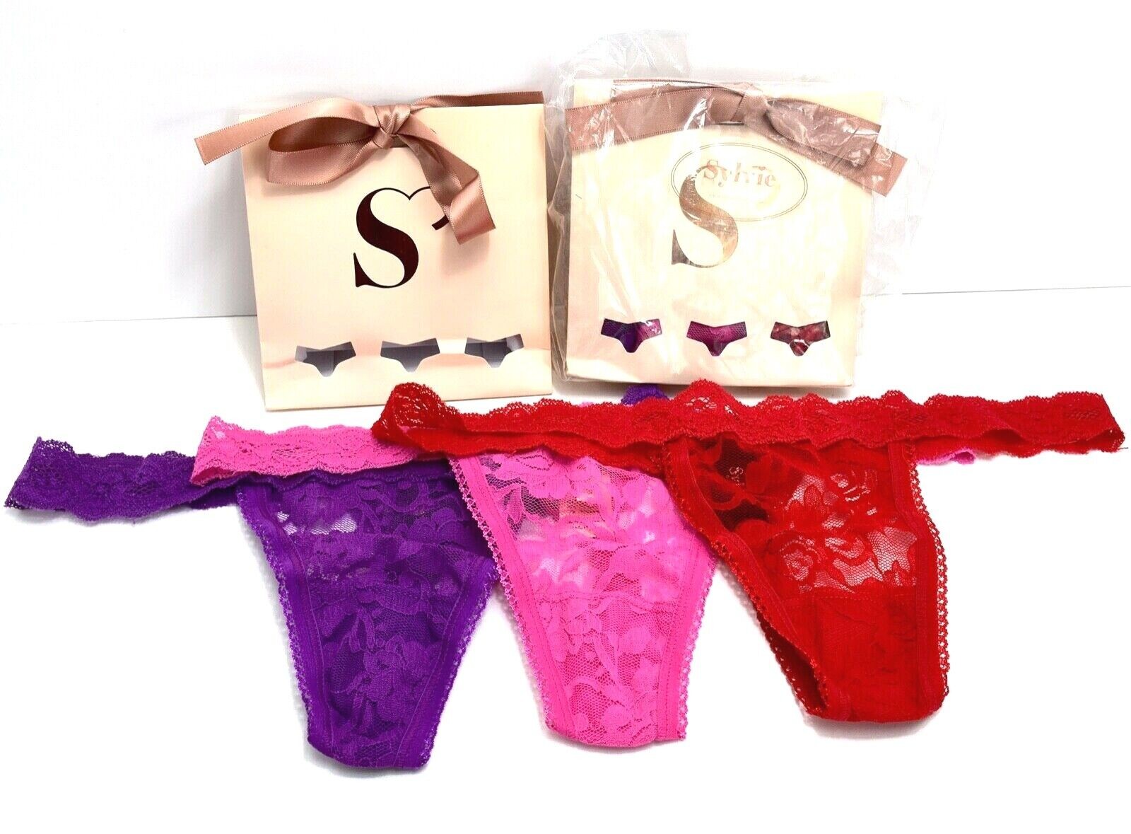 Sylvie Flirty Lingerie Womens Thongs 2 Packs of 3 Pink Red Purple