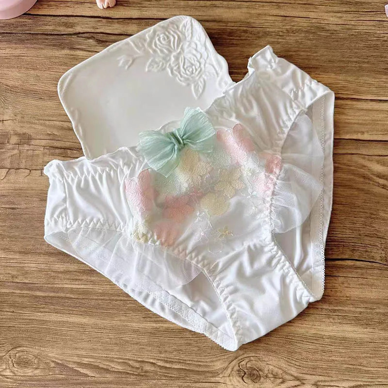 Low Waist Brief Panties Floral Ruffle Trim Stretch Soft Comfort Fit M L