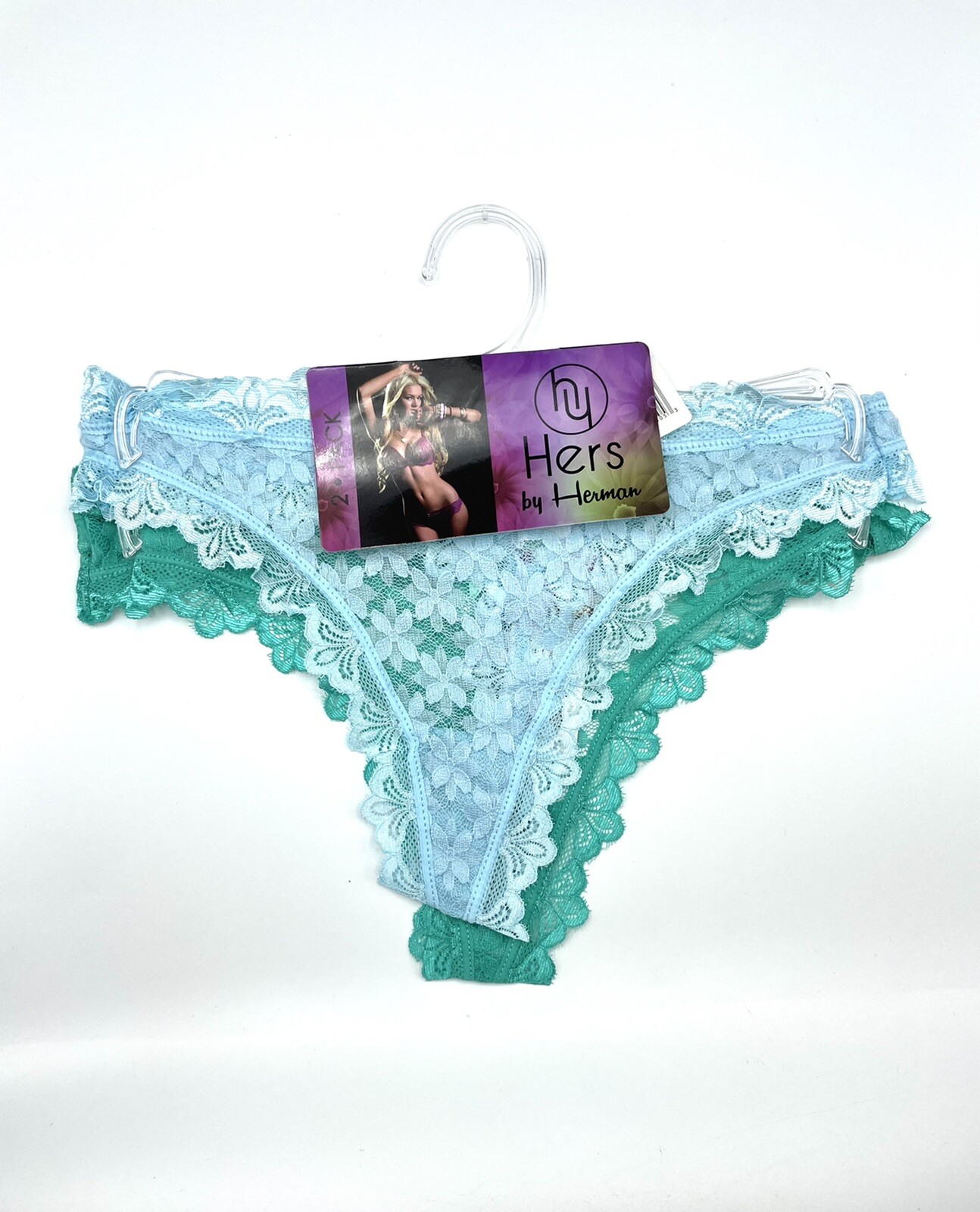 Hers by Herman Womens Thong Panties Set of 2 NWT Light Blue & Turquoise Size M