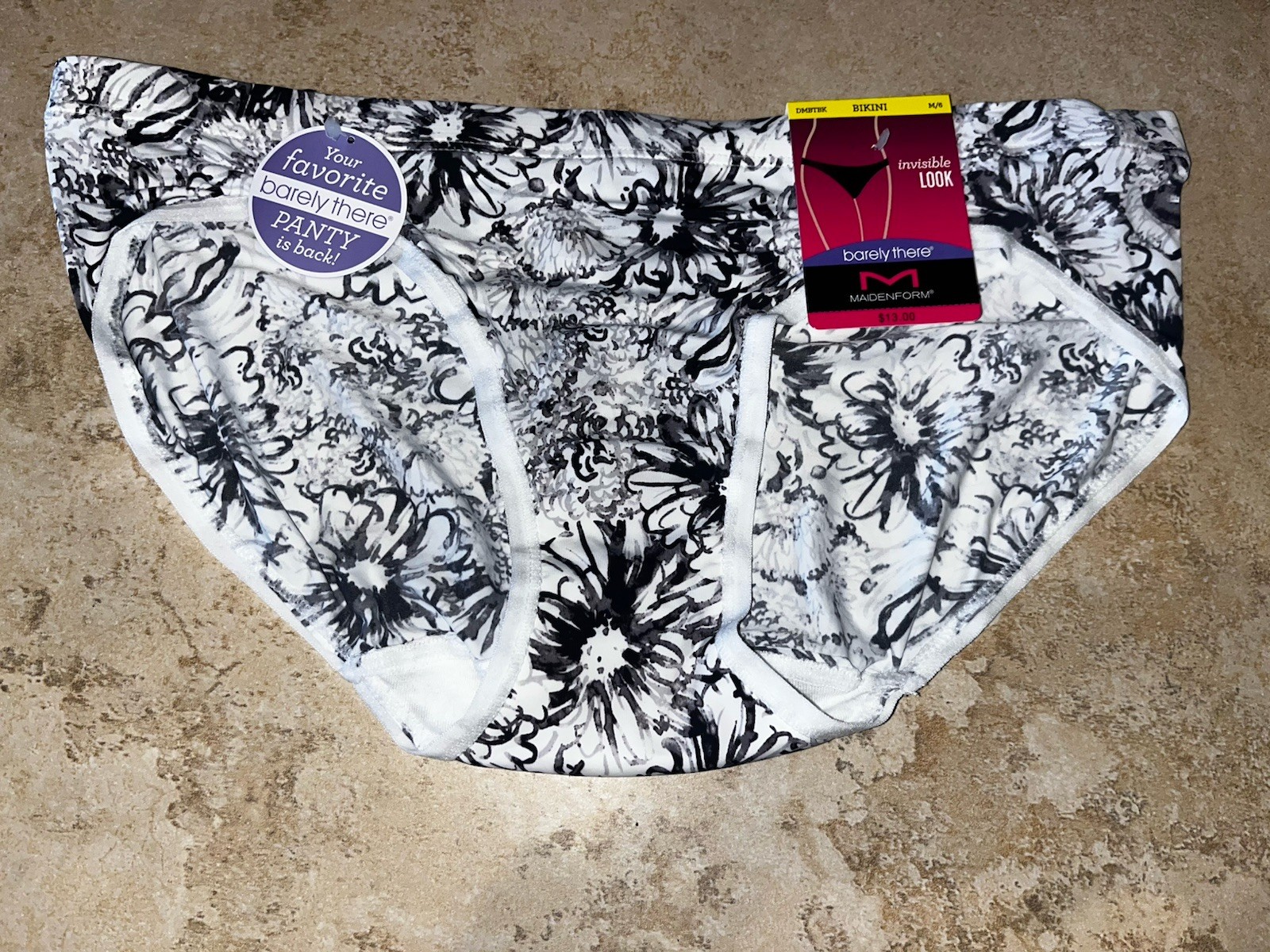 NWT Maidenform Invisible Look BARELY THERE Black Floral Bikini Panty Medium 6