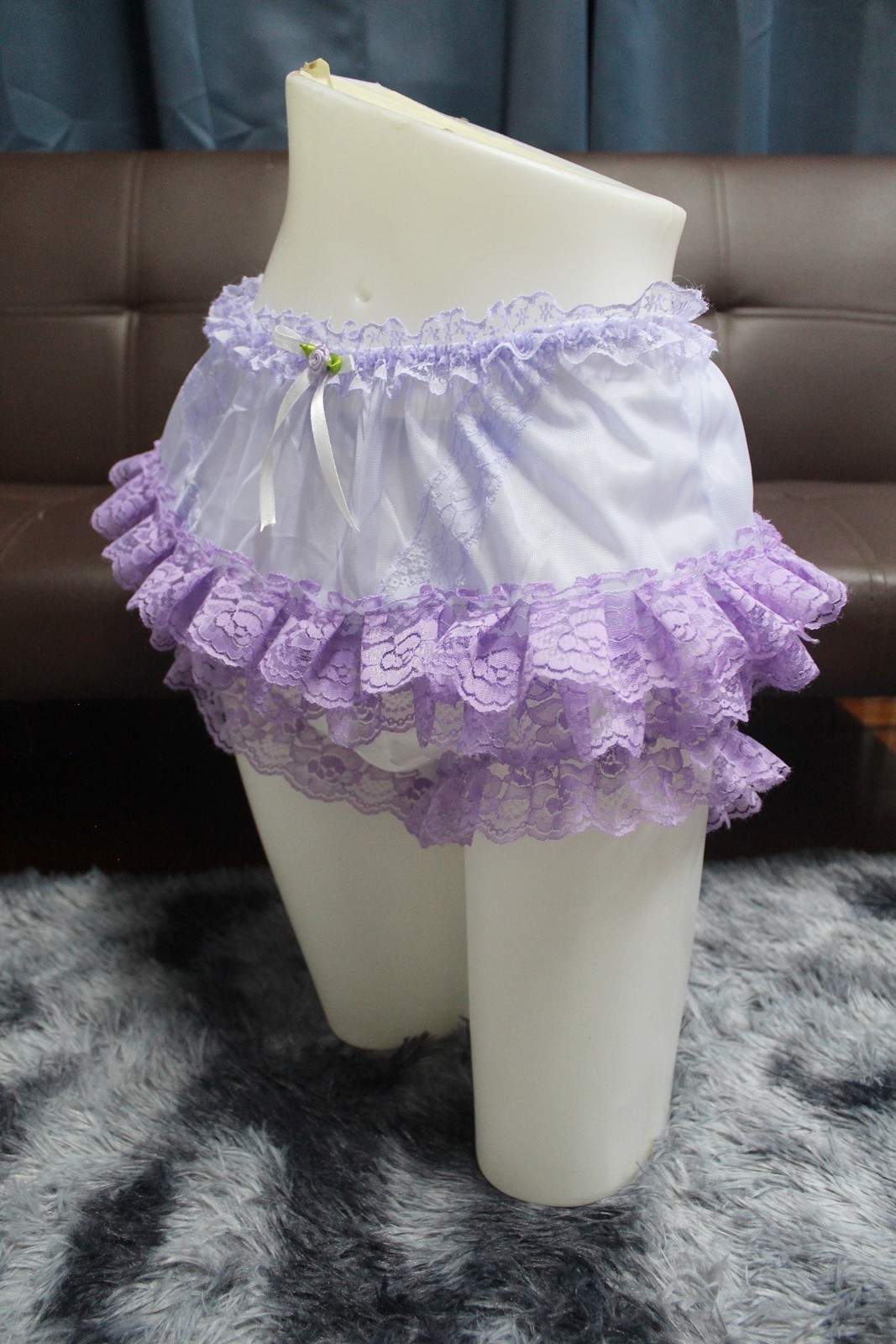 #A328 2XL/ElasticW.24-42″ VintageStyle 2PCS Purple Nylon Half Slip + White Brief