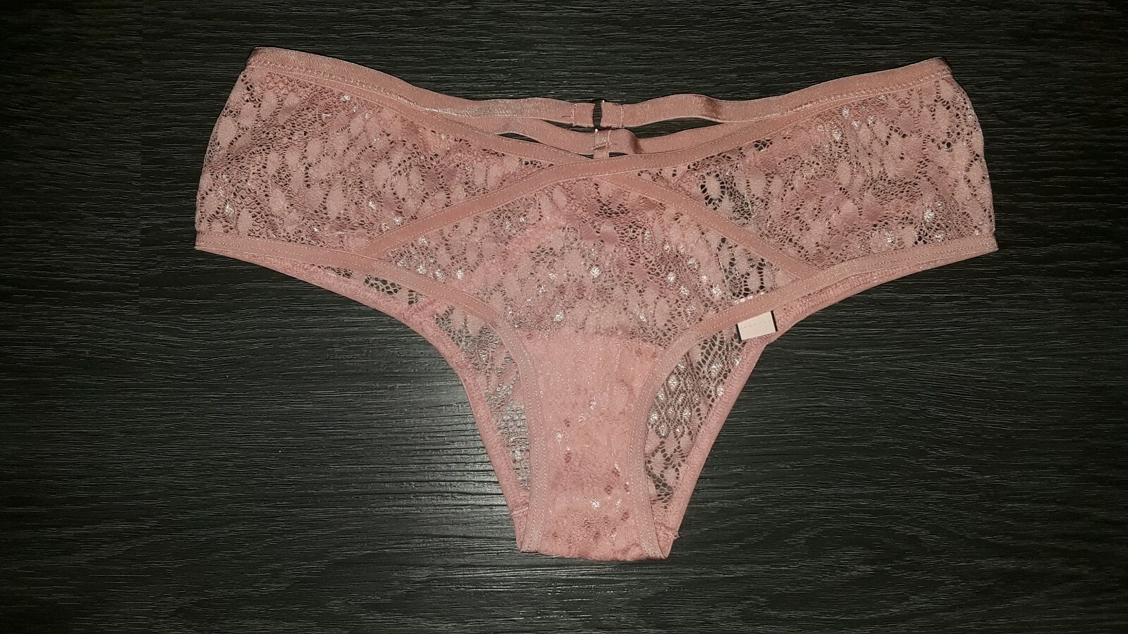 New VSVery Sexy snake lace strappy cut out cheeky Panty Size small coral ribbon