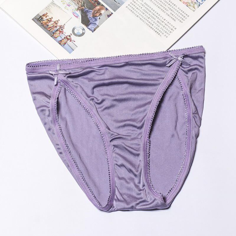 Mulberry Silk Knit Sexy Seamless Low Waist Panties Ladies Breathable Bow Briefs