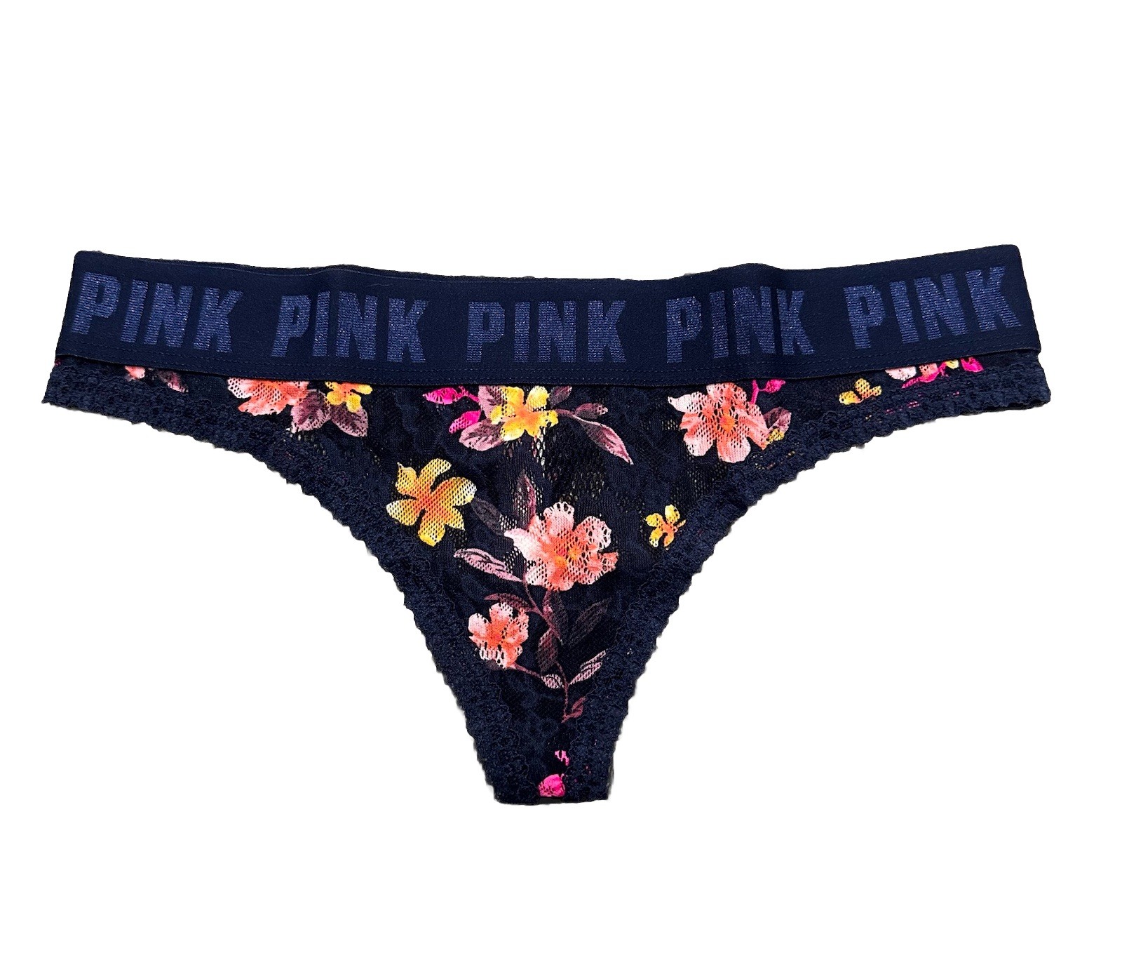 PINK Victoria’s Secret Thong Panty Navy Blue Small (tag On Plastic Bag)