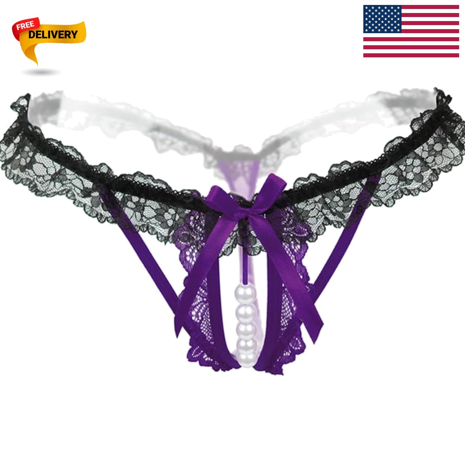 Luxe Purple Lace G-String with Pearl Embellishments – Sexy Women’s Panties