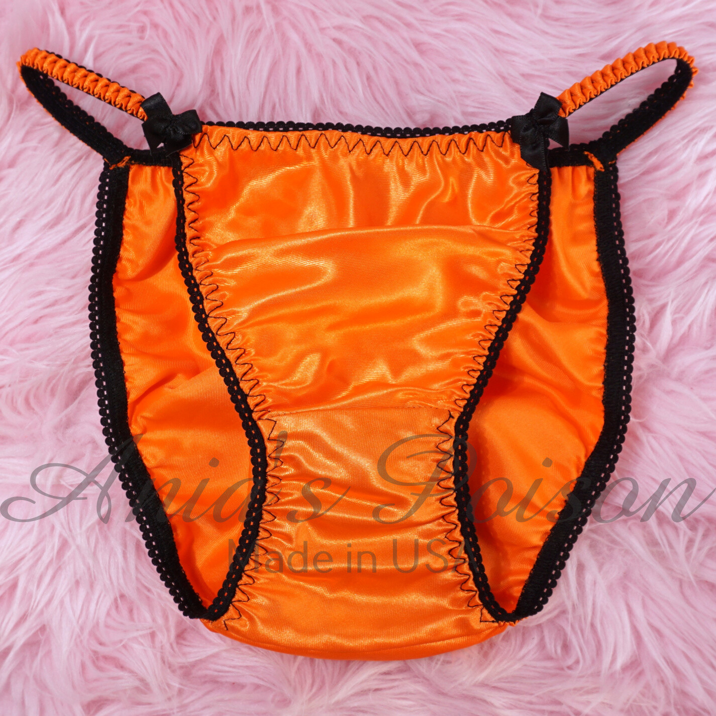 Halloween Satin String Bikini Orange VTG style wetlook women’s sissy Panties
