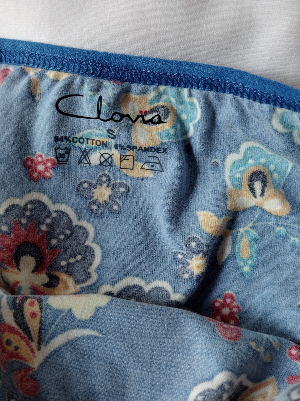 CLOVIA SMALL BLUE FLORAL STRAPPY HIPSTER PANTY COTTON SPANDEX NEW WITH TAGS