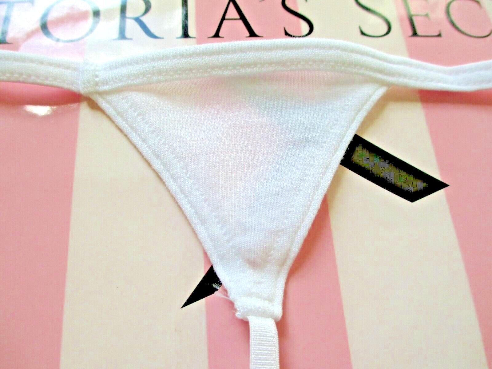 VICTORIA’S SECRET Cotton V-String Thong Panty VS White M MEDIUM G-String NWT