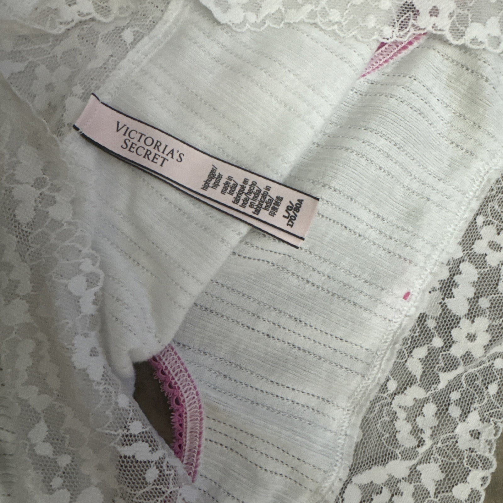Victoria’s Secret Seamless Hip Hugger white and pink Large Panties