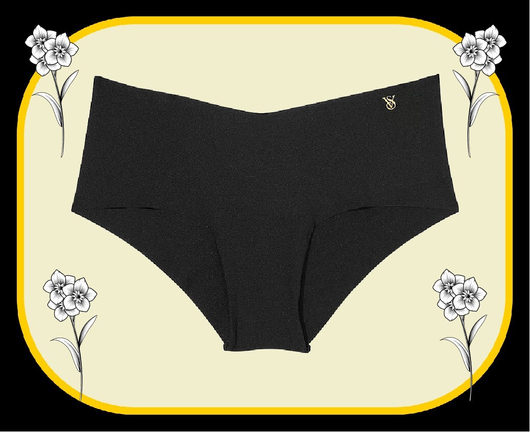 XS NOIR Black GOLD VS LOGO Victorias Secret Smooth Edge No Show Cheeky Pantie