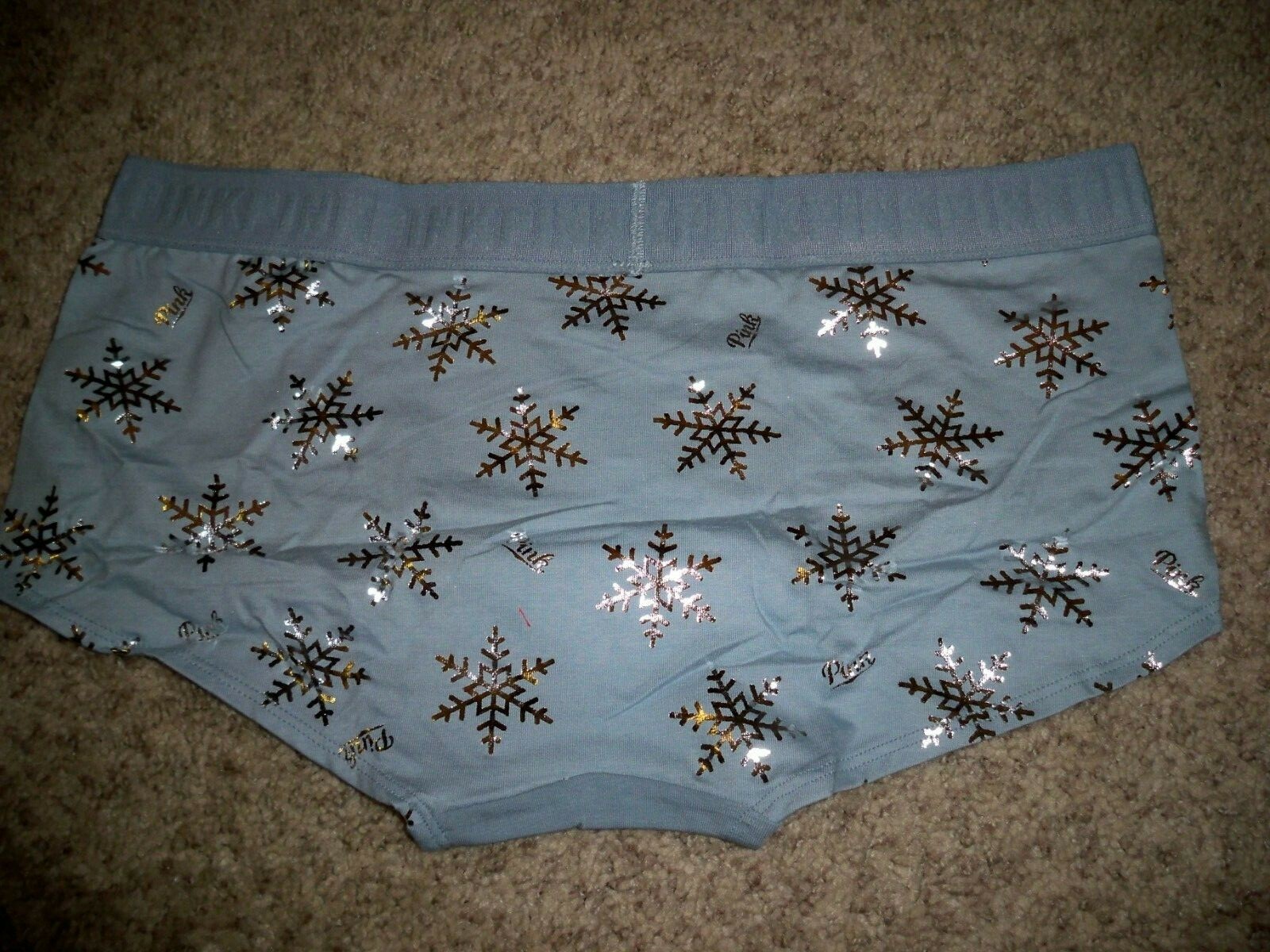 VICTORIAS SECRET HOLIDAY BOYSHORT LARGE MESH PANEL SNOWFLAKE BLUE