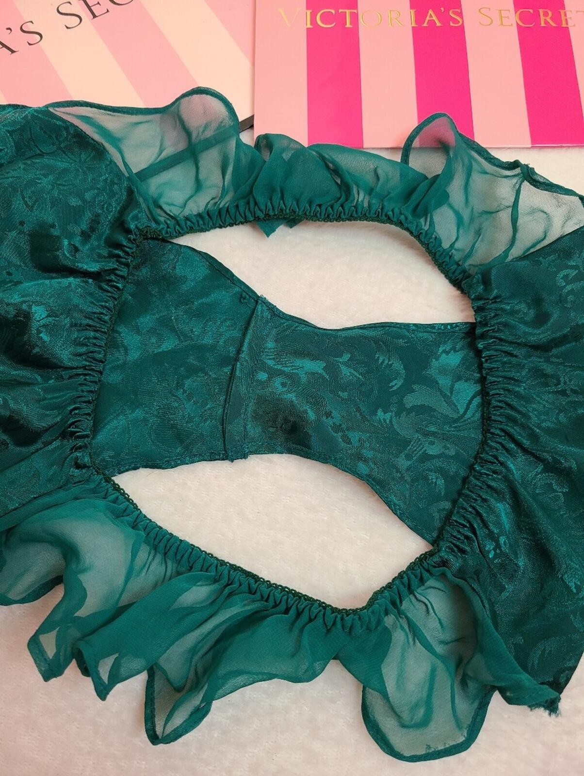 VTG Victoria’s Secret Jacquard Satin Chiffon Flutter Hi-cut Bikini Panty Sm