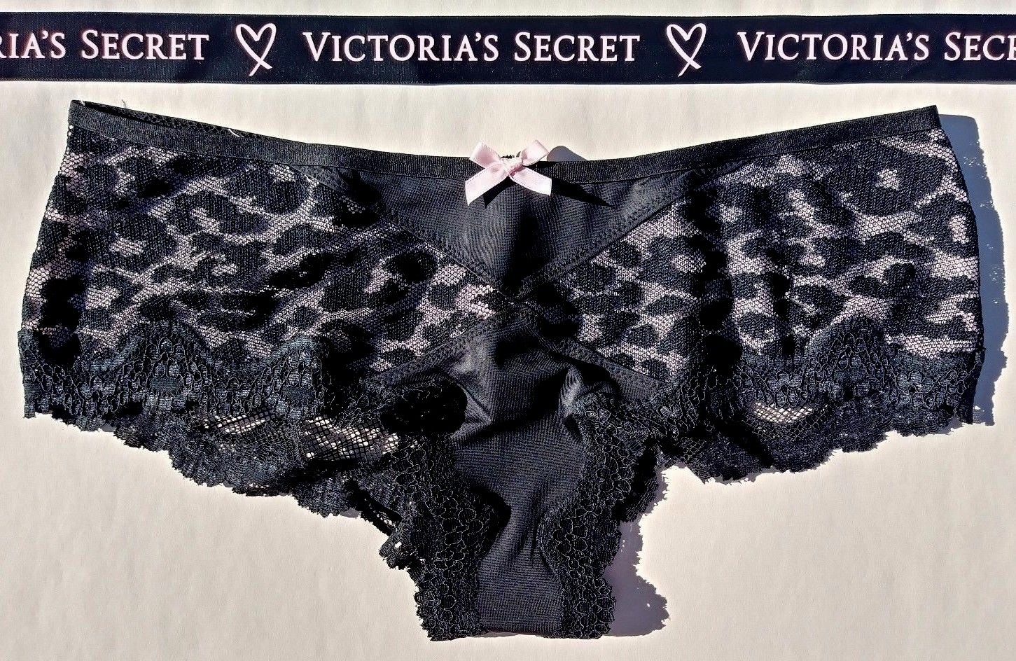 Victorias Secret Cheeky Panty Animal SEXY Leopard Lace BLACK Fishnet Mesh NWT Sm