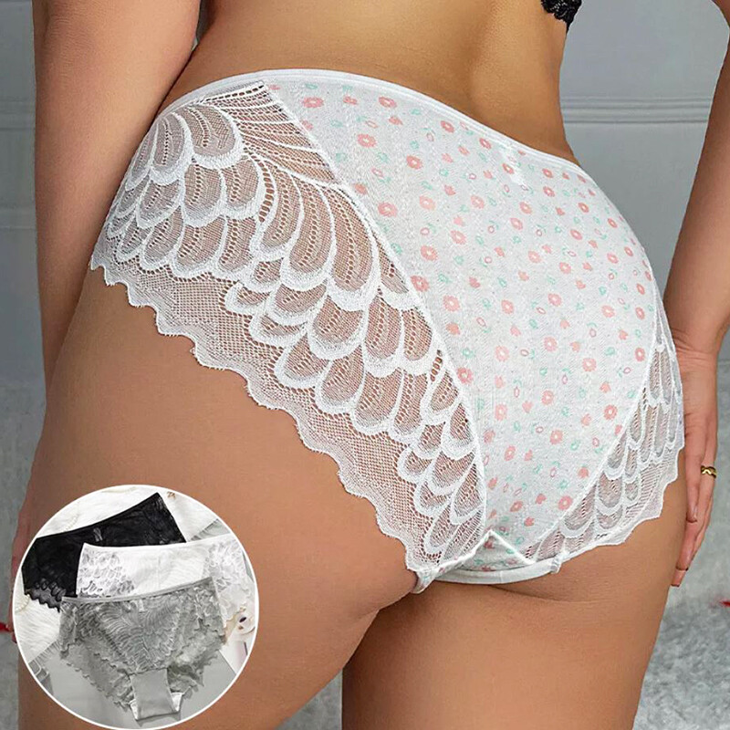 4 Pack Lot Plus Size Sexy Womens Panties Briefs Underwear Lace Sheer Lingeries