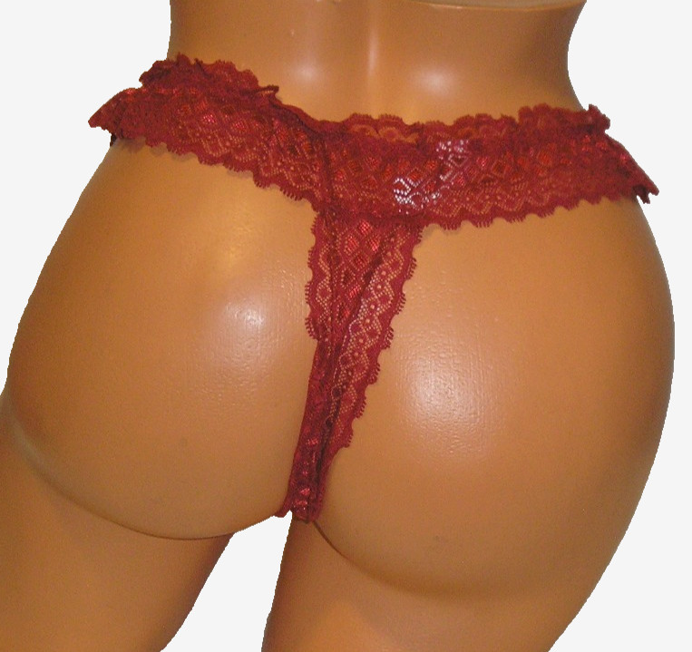 Panties Lingerie Metal Heart Ring Red Lace Thong XL Adult Gift