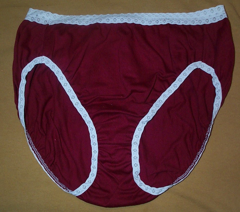2 Pair Burgundy Cotton French Cut PANTIES Size 7 w/ White Elastic Lace USA Made
