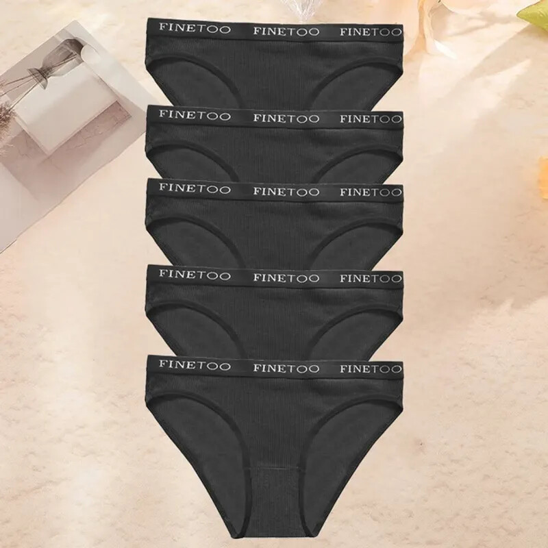 5-Piece Women’s Solid Cotton Panty Set with Elastic Waistband – Low-Rise Briefs