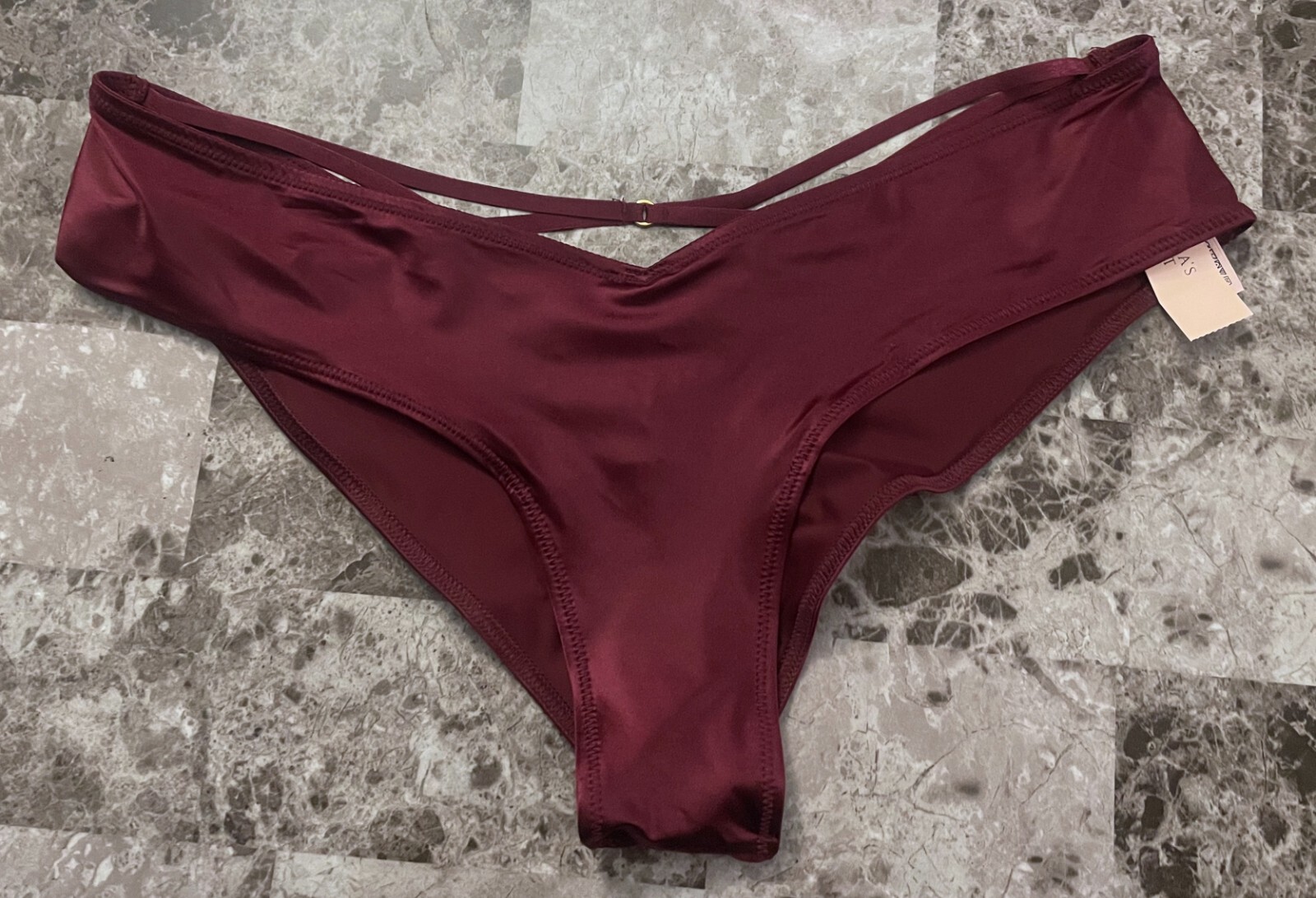 NWT VICTORIA’S SECRET M MAROON SATIN SMOOTH STRAPPY BACK HIGH LEG CHEEKY PANTIES