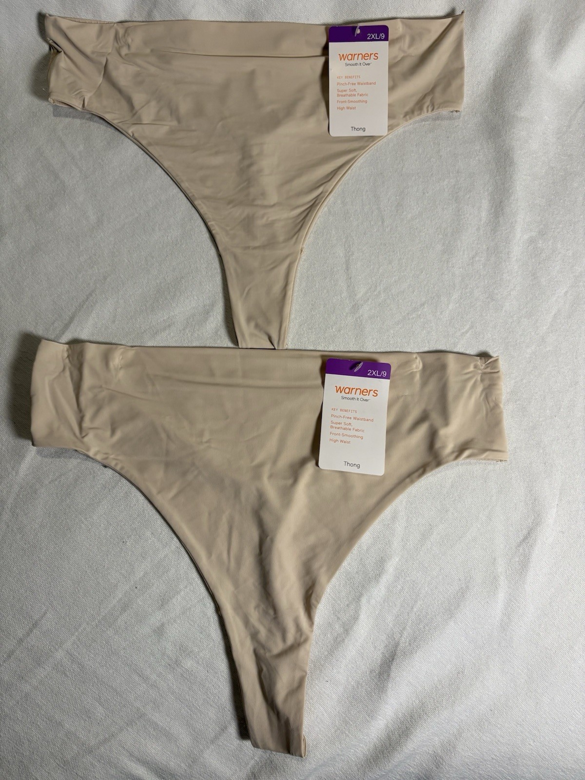 NEW Warners Thong Smooth It Over High Waist Thong 2 Pack Panty Thong Size 2xlarg